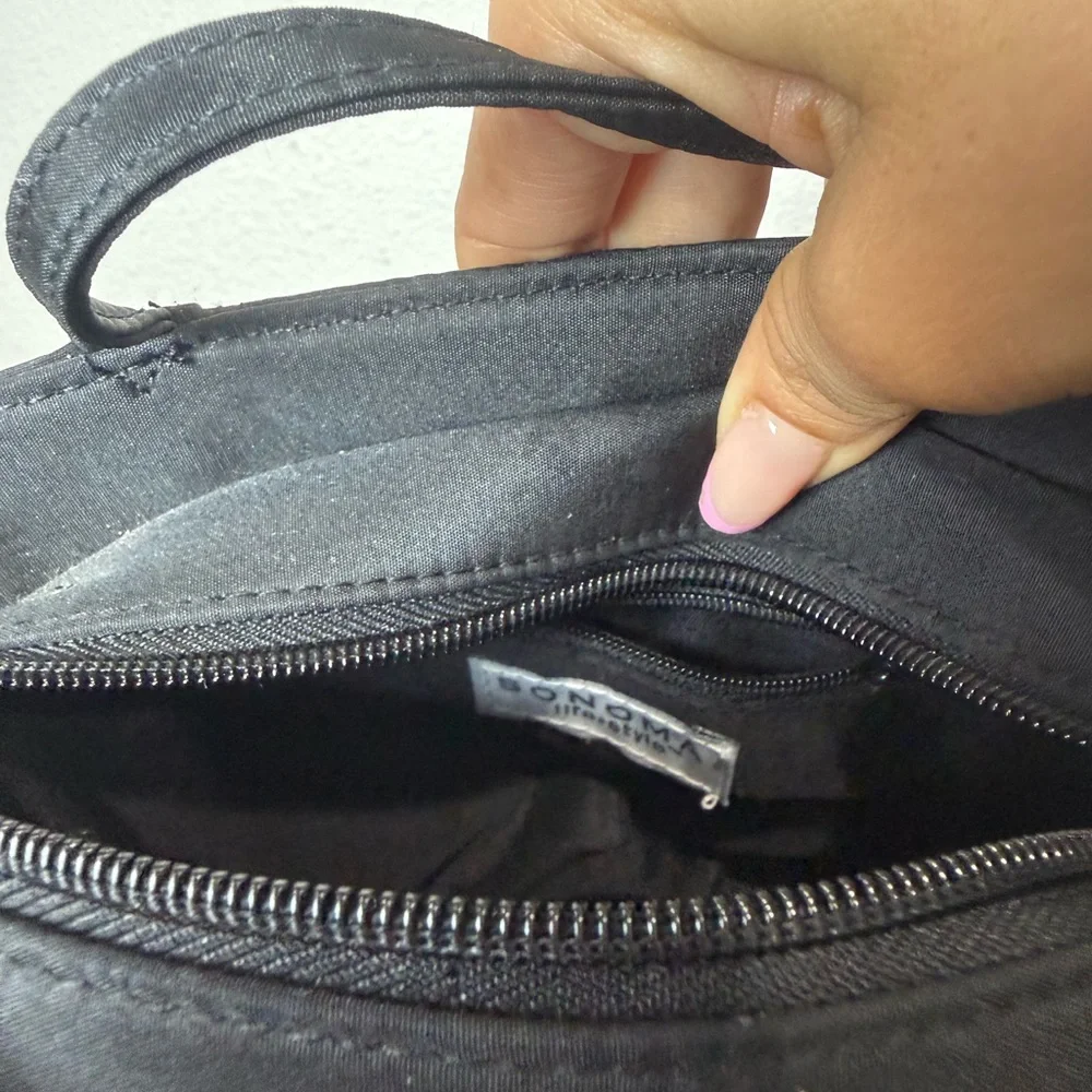 Vintage Y2K Black Mini Satin Handbag Button Trim Top Handle Bag 90s Party Purse - Picture 3 of 6